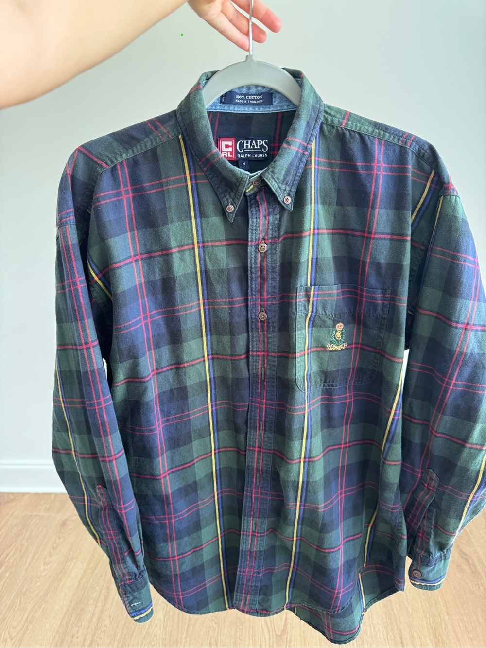 Vintage Chaps Ralph Lauren green tartan plaid button up men Shirt